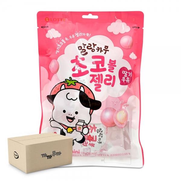 롯데 말랑카우 초코볼 젤리 딸기우유맛 134g 12개 1박스