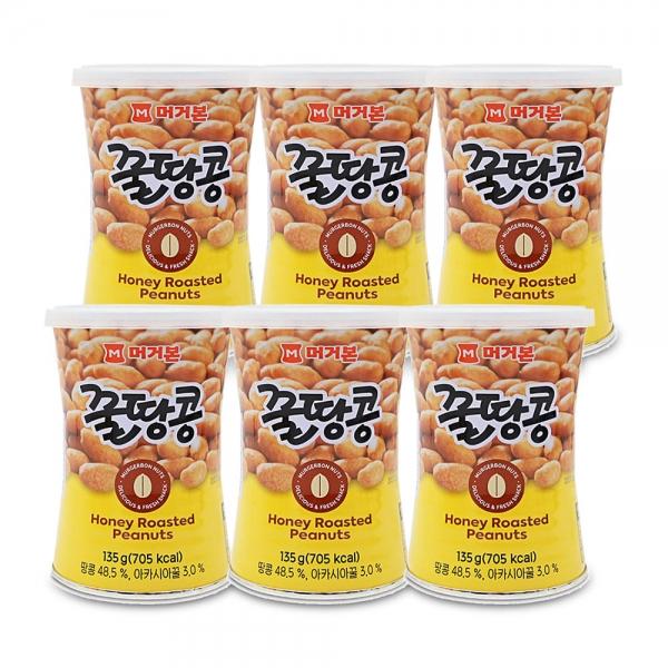 머거본 꿀땅콩 135g x 6개 캔땅콩 안주 견과류