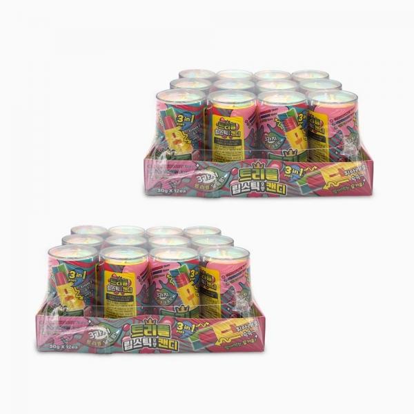 트리플 립스틱 모양 캔디 30g x 24개 2통 3가지 과일맛 사탕