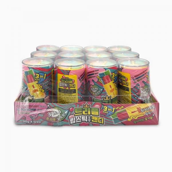 트리플 립스틱 모양 캔디 30g x 12개 1박스 3가지 과일맛 사탕