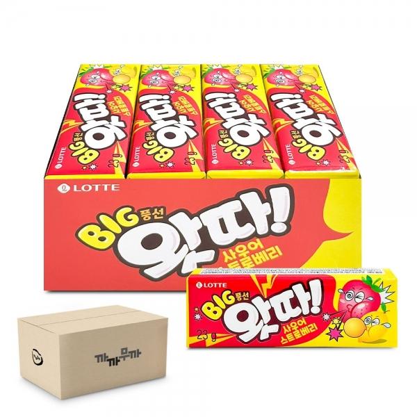 롯데 왓따 사우어 스트로베리 빅 풍선껌 23g x 16개 9통 1박스