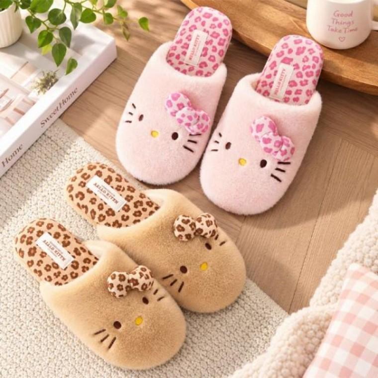 호피 리본 털 슬리퍼 여성 겨울 실내화