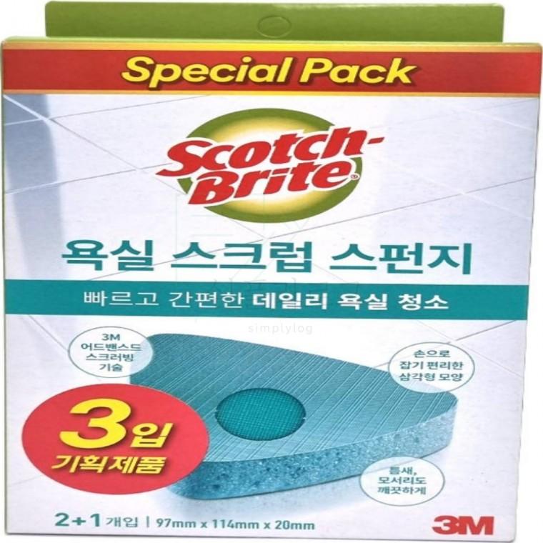 3M 욕실용 스크럽 스펀지 3개입 욕실청소스펀지 타일스펀지 스폰지수세미 욕실스펀지 삼각스펀지