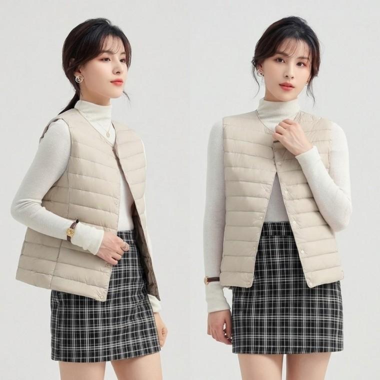 잔솔 오리털 경량 패딩조끼 여성 가을 겨울 다운 누빔