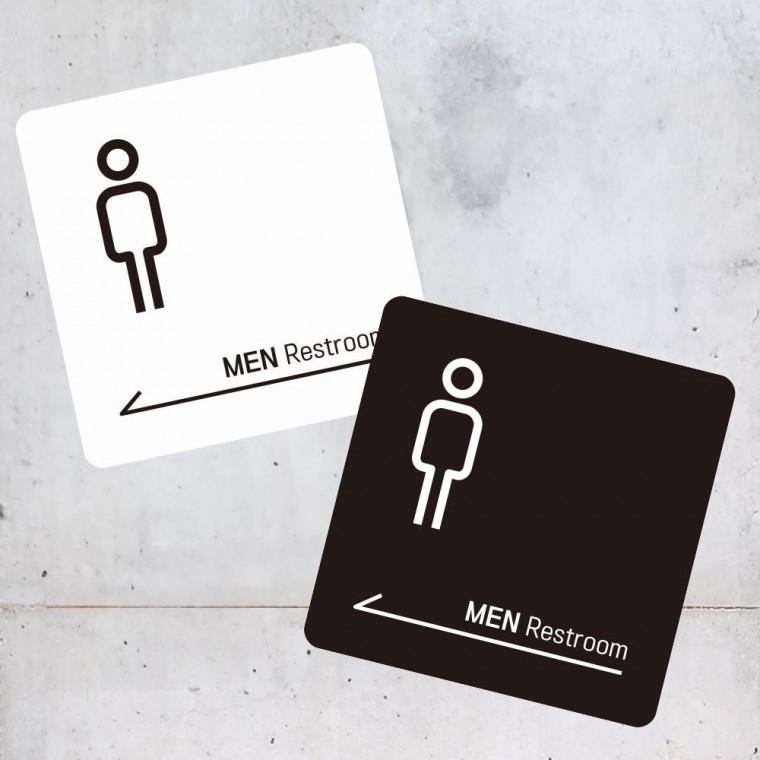 MEN Restroom 좌측 부착형 사각 소형안내판 13x13cm 알림 표지판 안내문구 매장