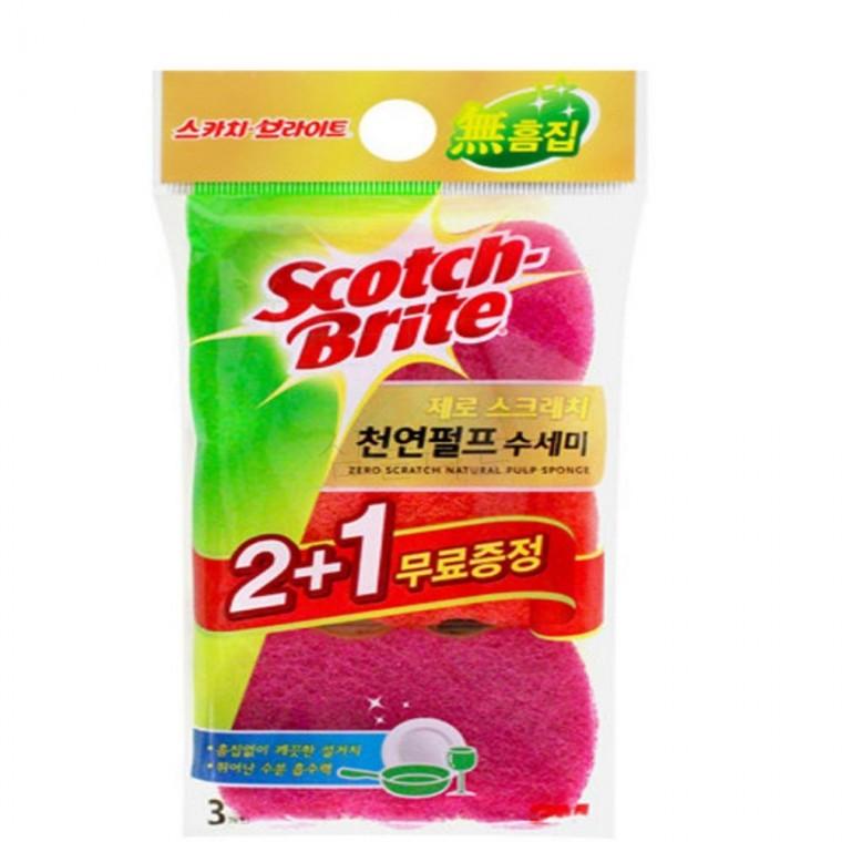 3M 제로스크래치 펄프 수세미 3개입 설거지수세미 주방용수세미 화장실청소수세미 스폰지수세미 국내산