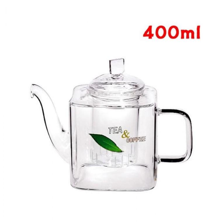루미나D 투명 네모주전자 400ml 티포트 필터주전자 유리 차 우리기 티타임