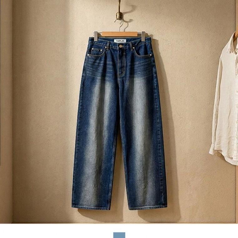 남성 투톤 워싱 와이드핏 빈티지 데님 팬츠 캐주얼 청바지