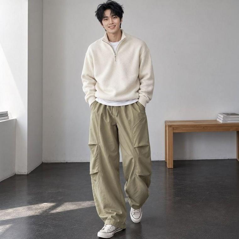 남성 와이드 카고 바지 벌룬 밴딩 투턱 팬츠 4색 하의
