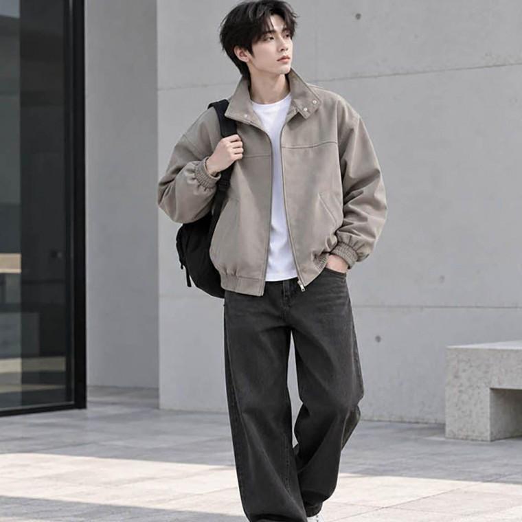 남성 빈티지 워싱 스타일 하이넥 블루종 아우터 자켓