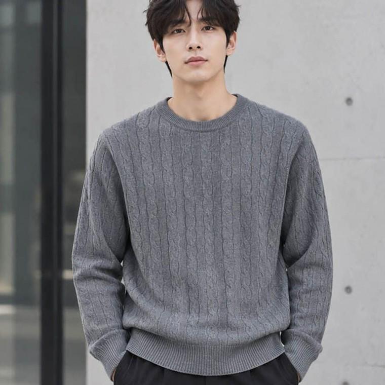 남성 케이블 짜임 캐주얼 자카드 니트 스웨터 긴팔 상의