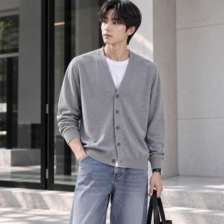 남성 베이직 브이넥 라인 니트 가디건 외출 실내 상의