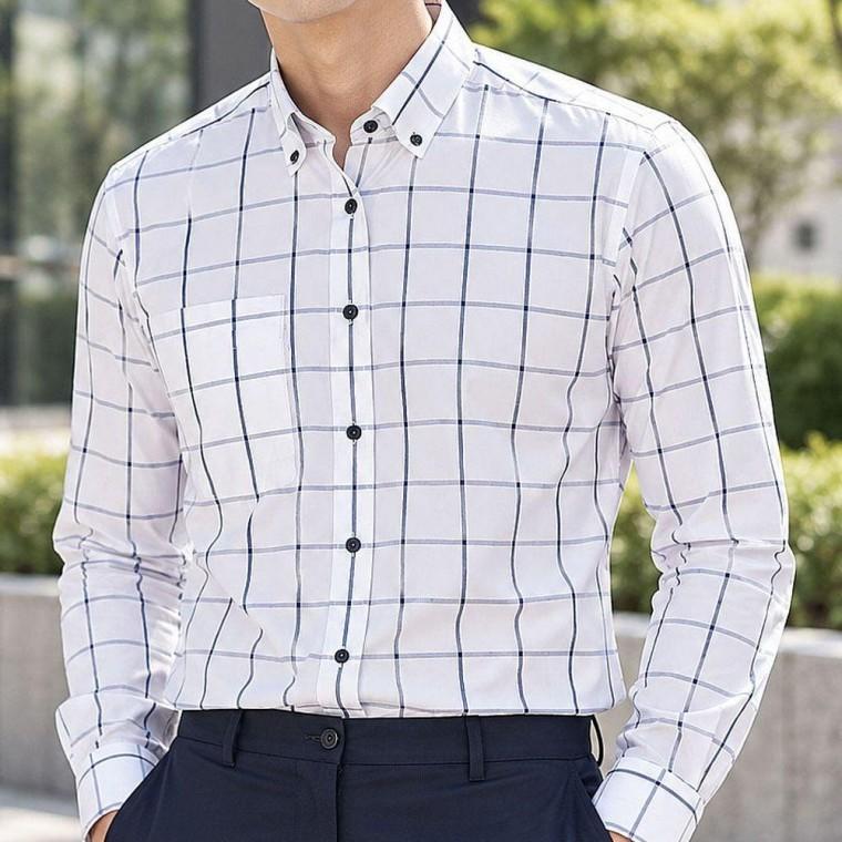 남성 화이트 체크 긴팔 출근룩 오피스 캐주얼 셔츠