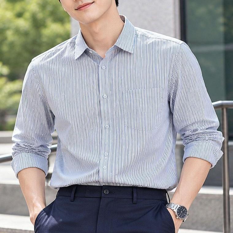 남성 스트라이프 긴팔 오피스룩 출근룩 캐주얼 셔츠