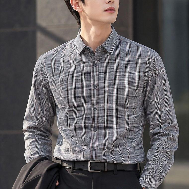 남성 글렌 체크 긴팔 오피스 출근룩 비즈니스 셔츠