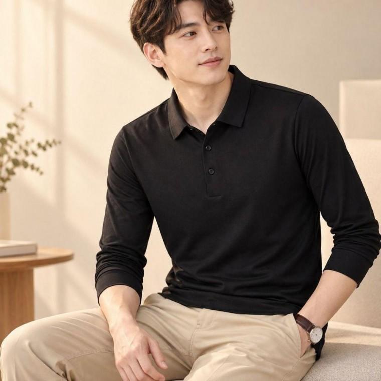 남자 데일리 간절기 단추 카라 긴팔티셔츠 상의 의류