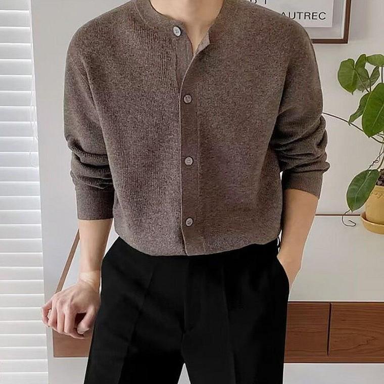 남자 베이직 라운드 가디건 간절기 데일리룩 아우터