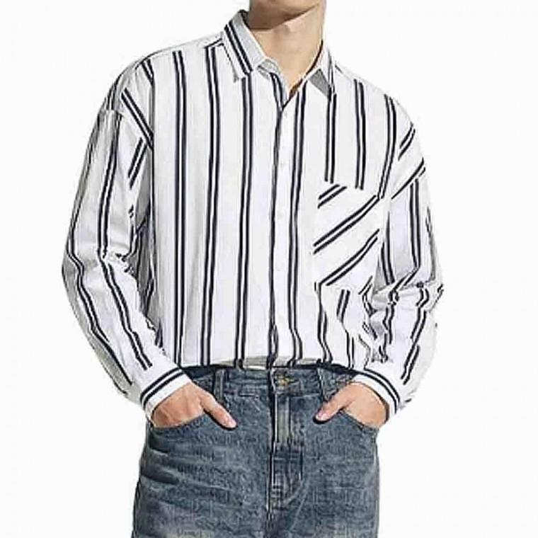 남성 스트라이프 오버핏 긴팔 셔츠 캐주얼 남방 상의