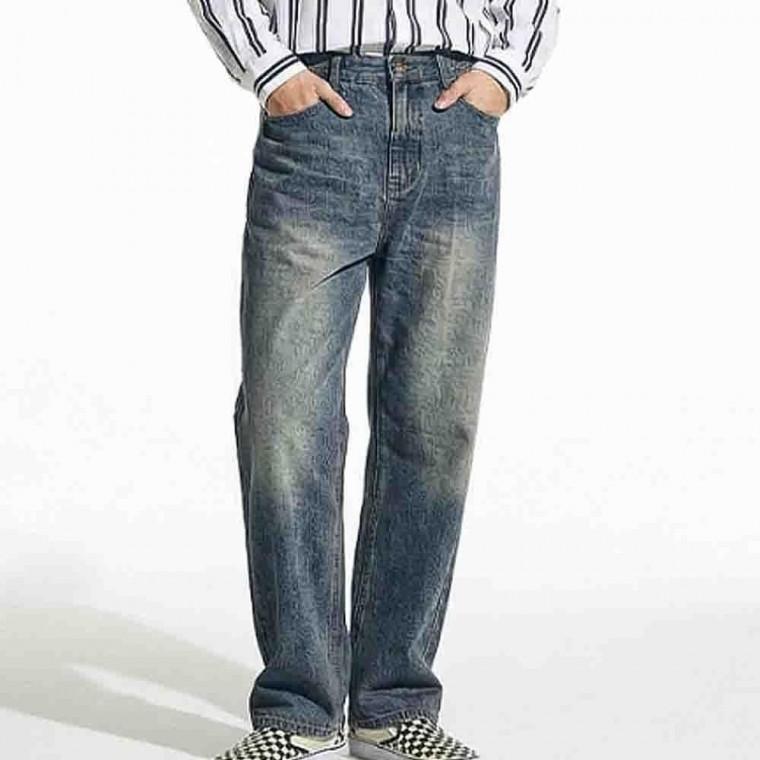 남자 워싱 밴딩 와이드핏 데님 팬츠 캐주얼 청바지