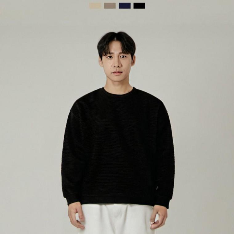 남성 와플 니트 라운드넥 데일리 기본 니트 긴팔 상의