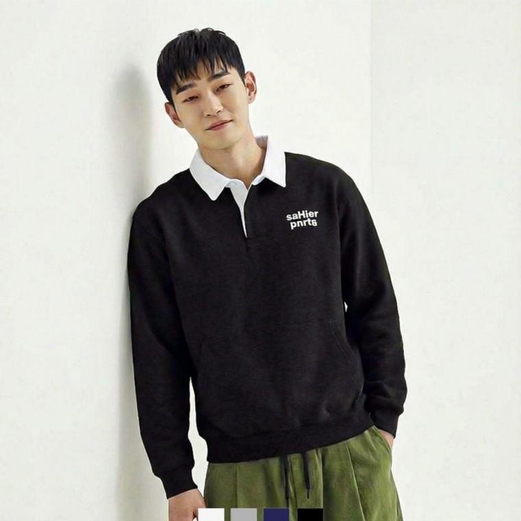 남성 럭비 카라 맨투맨 오버핏 데일리 카라티 긴팔 상의