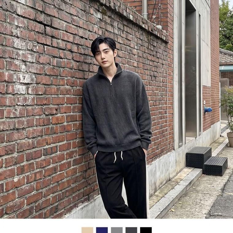 남성 골지 반집업 맨투맨 데일리 가을 겨울 긴팔 티셔츠 상의