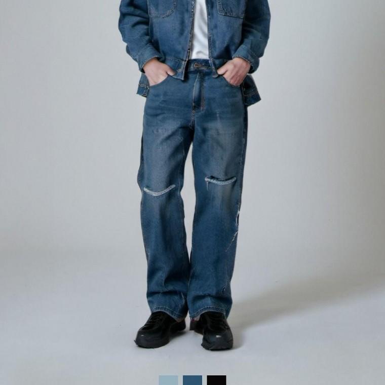 남성 카펜터 와이드 워싱 데님 팬츠 데일리 바지