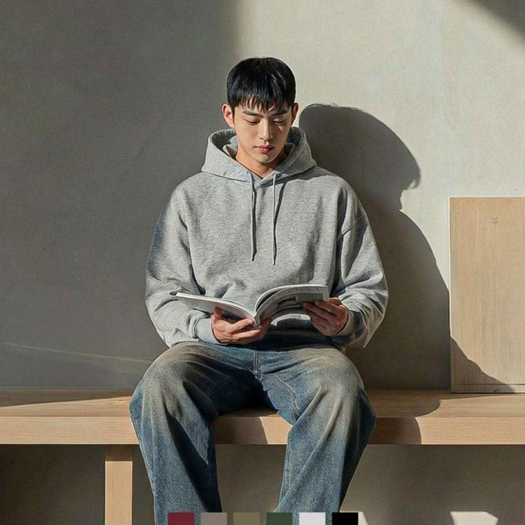 남성 무지 오버핏 후드 티셔츠 데일리 캐주얼 상의