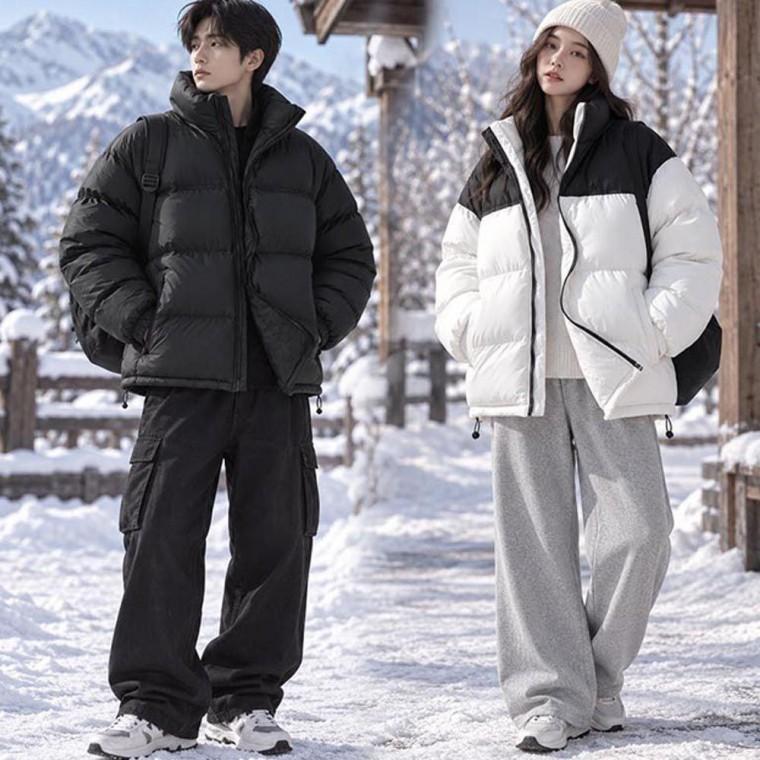 여성 투톤 배색 외출 하이넥 패딩 점퍼 겨울 아우터