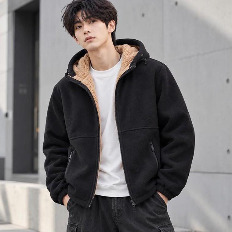 남성 플리스 보온 후드 집업 봄 외출용 겨울 아우터