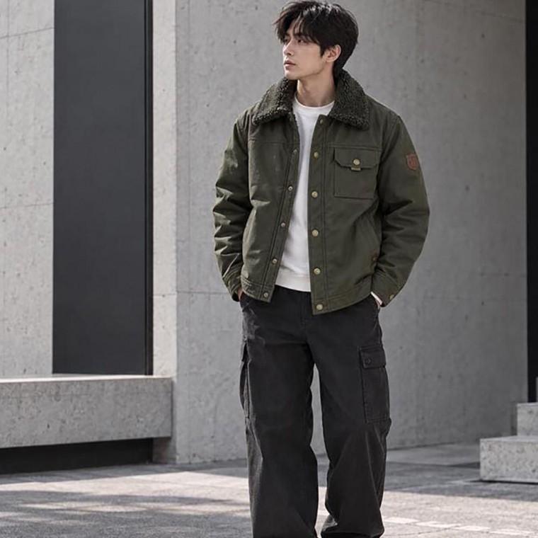 남성 빈티지 아메카지 워크웨어 털 안감 양털 집업