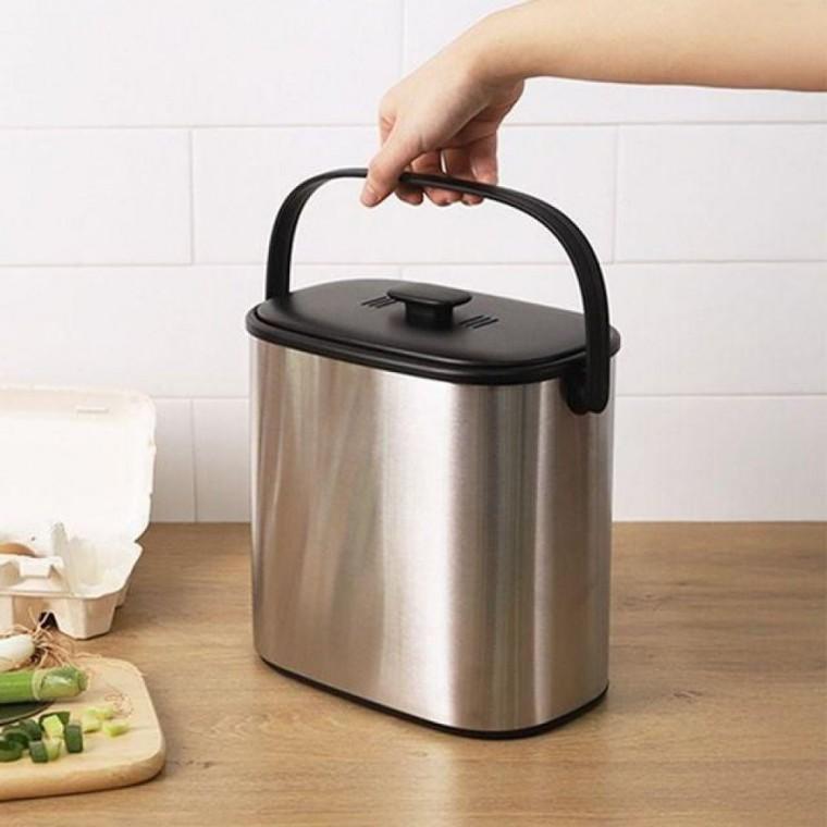 음식물 쓰레기통 수거함 싱크대용 304 위생 스텐 냄새 차단 5L