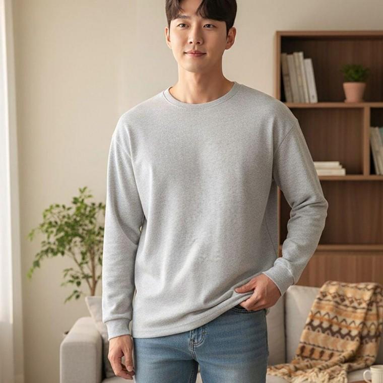 남성 순면 베이직 기본 밑단 스트링 체형 커버 긴팔 티셔츠