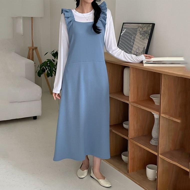 루즈핏 편안한 러핏 롱 원피스