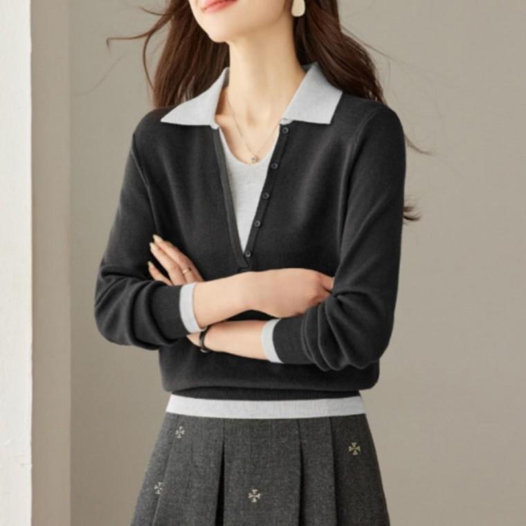 여성 라엔 오픈 카라 니트 스웨터 가을 니트 카라 가을 데일리 카라니트
