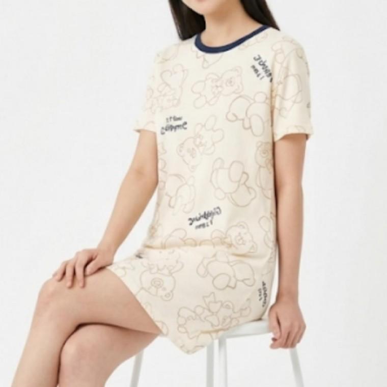 여성 내장 브라캡 원피스 잠옷 홈웨어 세트코튼브라캡원피스
