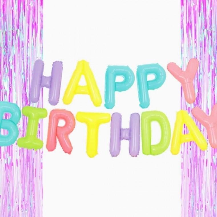 생일파티풍선장식 생일 마카롱 은박 풍선 오로라 라벤더 커튼 세트