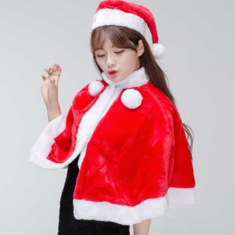 산타복장 성인용 밍크 산타 망토 모자 세트