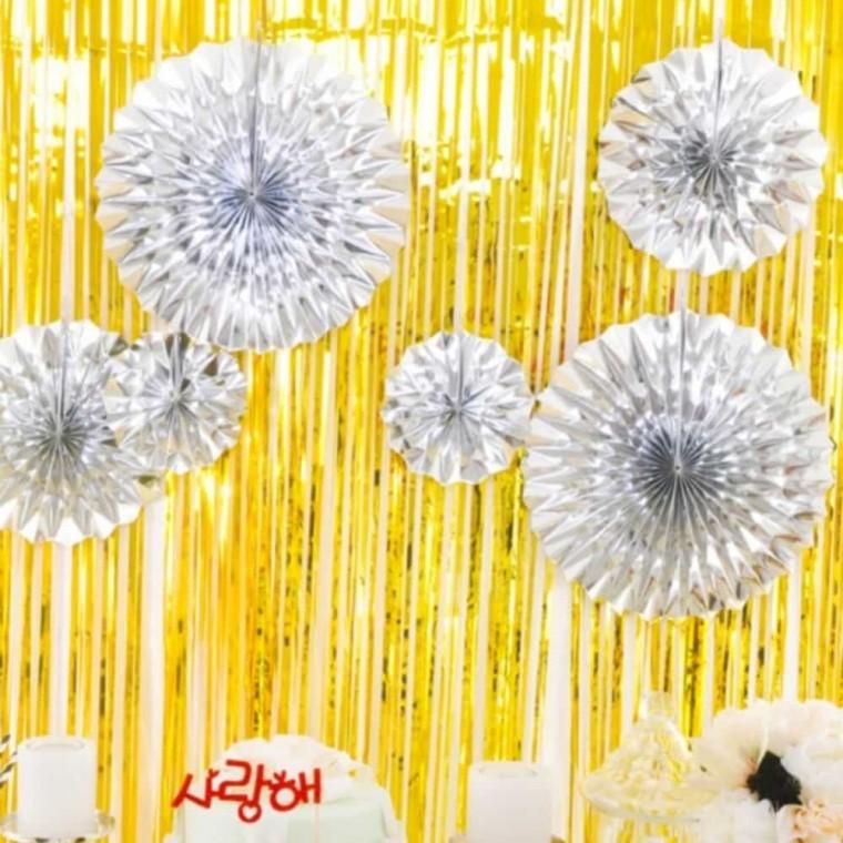 파티장식 실버 페이퍼 팬 6P 생일 파티 장식