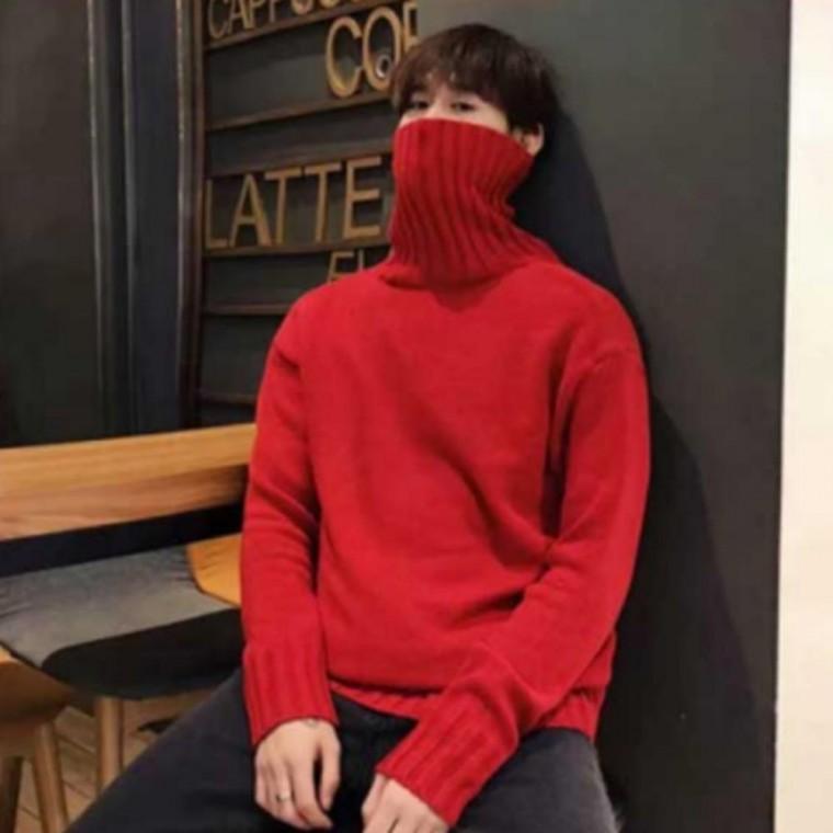 남자 크리스마스 데이트 레드 목폴라 터틀넥 니트 스웨터