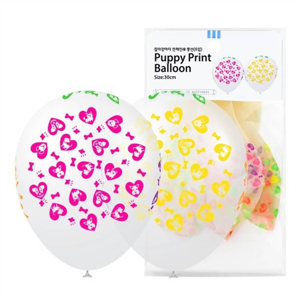 30cm 칼라강아지 전체인쇄풍선 (6입)