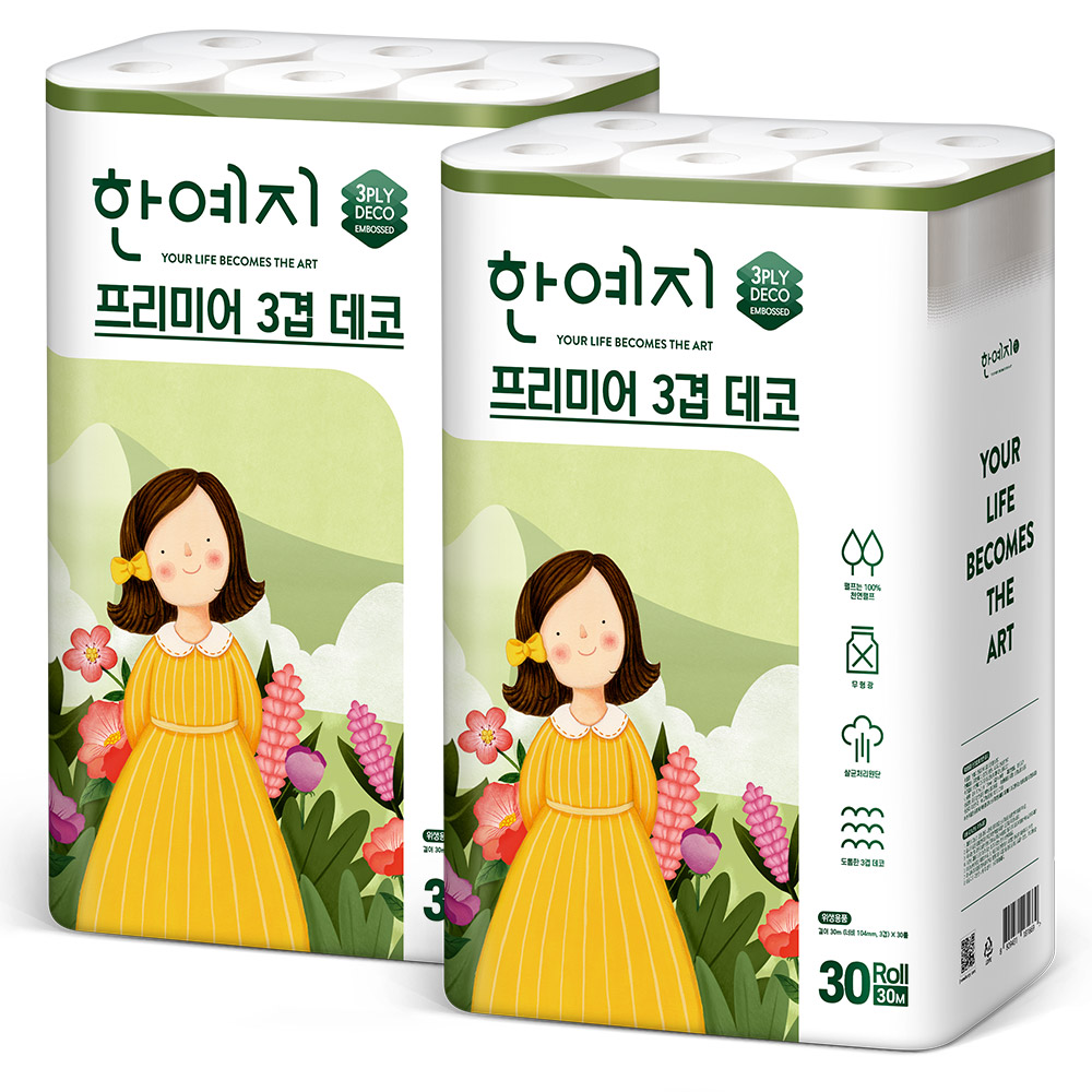 한예지 3겹 대용량 데코 프리미어 30M 30롤 (2팩)