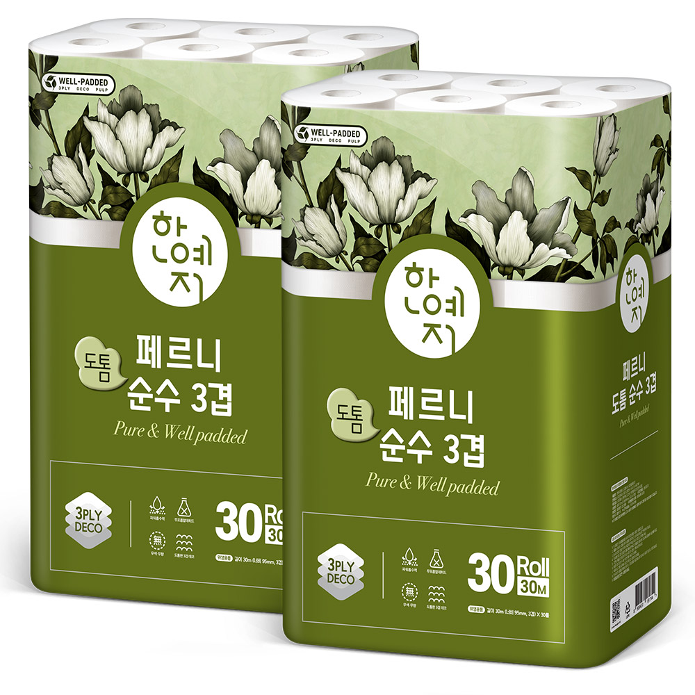 한예지 페르니 도톰순수 3겹 30M 30롤 (2팩)