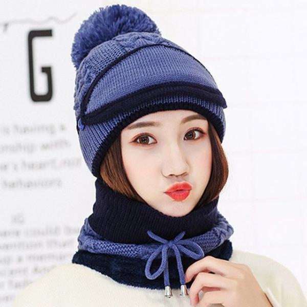 겨울 방한 패션 라엘 넥워머 털모자 세트 로얄블루