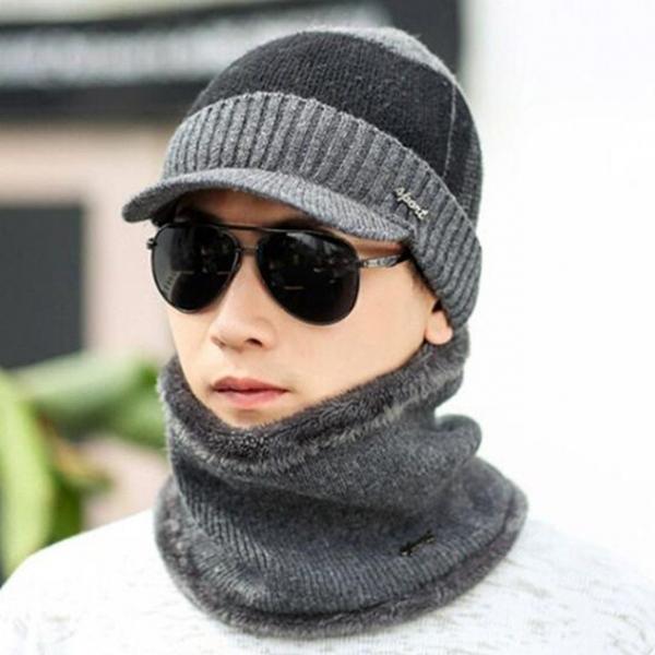 겨울 방한 패션 니트 넥워머 겸용 챙모자 그레이