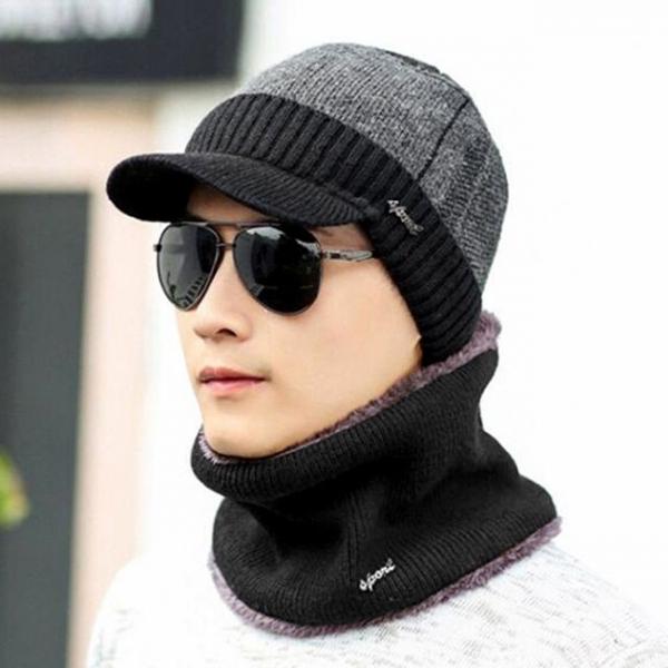 겨울 방한 패션 베이스 넥워머 니트 챙모자 세트 블랙