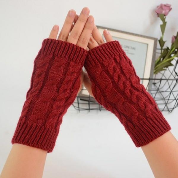 겨울 여성 패션 선물 방한 꽈배기 니트 핸드워머 레드