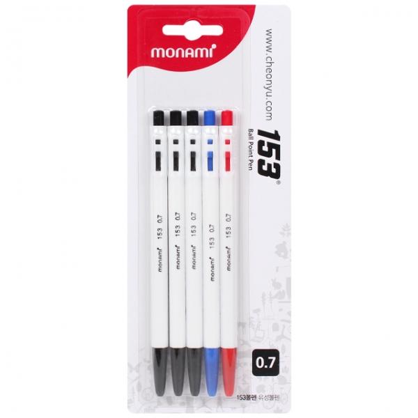 153볼펜 0.7mm흑청적 혼합 5개입