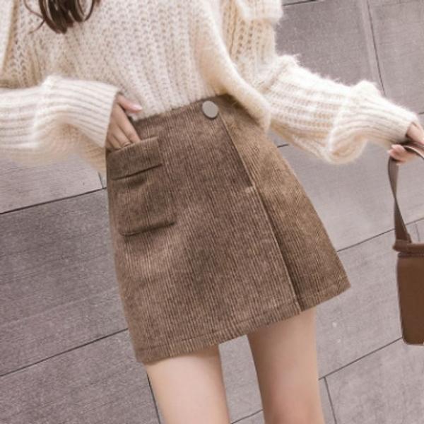겨울 여자 모직 A라인 단추 모직스커트 패션