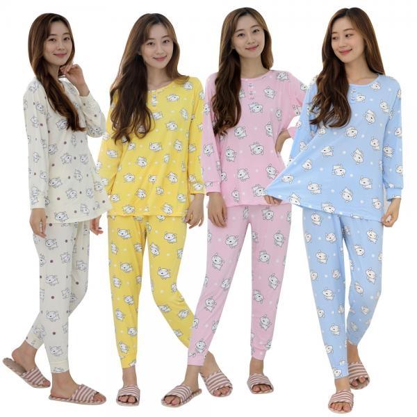 여성 잠옷 세트 강아지 피치원단 실내복 파자마 주니어 키즈 가을 겨울